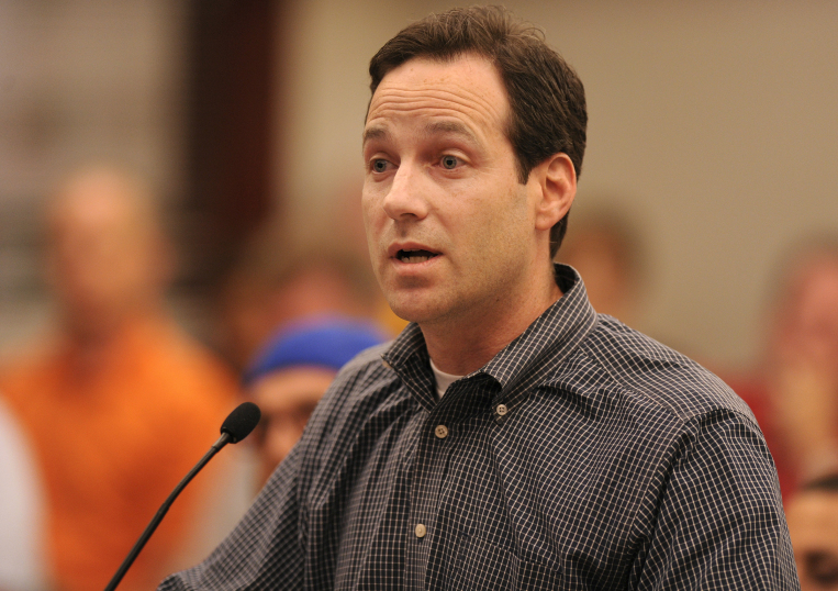 State representative, Scott Drury speaks during Monday evening's Village Board meeting. The agenda included discussion of a proposal to regulate assault weapons in the Village of Deerfield. | Brian O'Mahoney~for Sun-Times Media